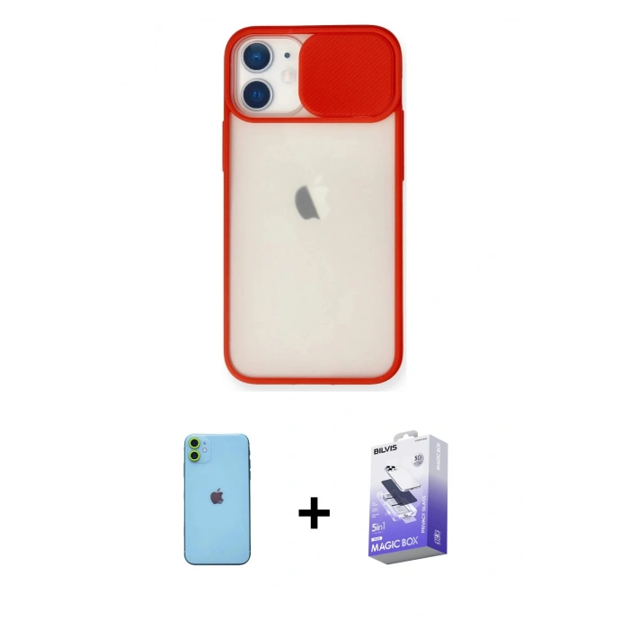 MARSİLYAN™- iPhone 11 Kılıf Vadi Çizgi - Siyah Bilvis 5in1 5D Magic Hayalet Cam Ekran Koruyucu + Neon Fosforlu Kamera Lens - YL
