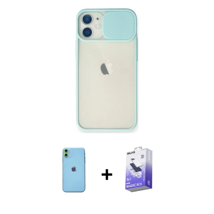 MARSİLYAN™- iPhone 11 Kılıf Vadi Çizgi - Siyah Bilvis 5in1 5D Magic Hayalet Cam Ekran Koruyucu + Neon Fosforlu Kamera Lens - YL