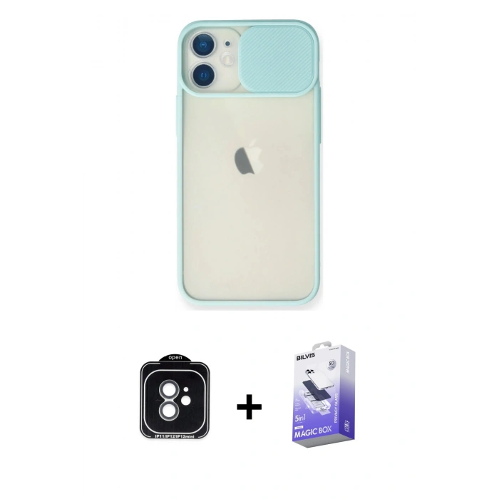 MARSİLYAN™- iPhone 11 Kılıf Vadi Çizgi - Siyah Bilvis 5in1 5D Magic Hayalet Cam Ekran Koruyucu + PVD Metal Kamera Lens - YL