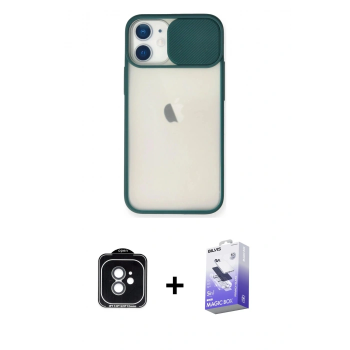 MARSİLYAN™- iPhone 11 Kılıf Vadi Çizgi - Siyah Bilvis 5in1 5D Magic Hayalet Cam Ekran Koruyucu + PVD Metal Kamera Lens - YL