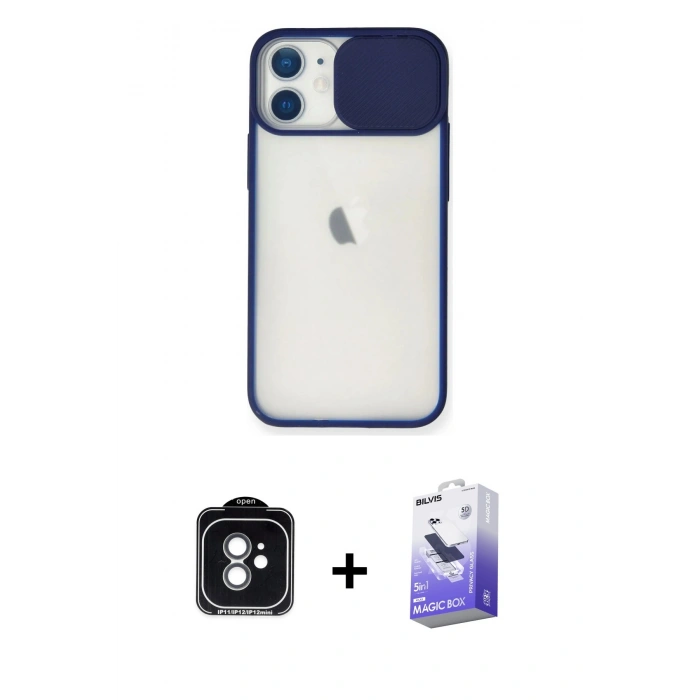 MARSİLYAN™- iPhone 11 Kılıf Vadi Çizgi - Siyah Bilvis 5in1 5D Magic Hayalet Cam Ekran Koruyucu + PVD Metal Kamera Lens - YL