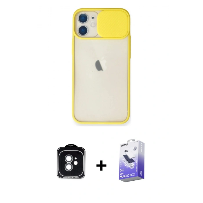 MARSİLYAN™- iPhone 11 Kılıf Vadi Çizgi - Siyah Bilvis 5in1 5D Magic Hayalet Cam Ekran Koruyucu + PVD Metal Kamera Lens - YL