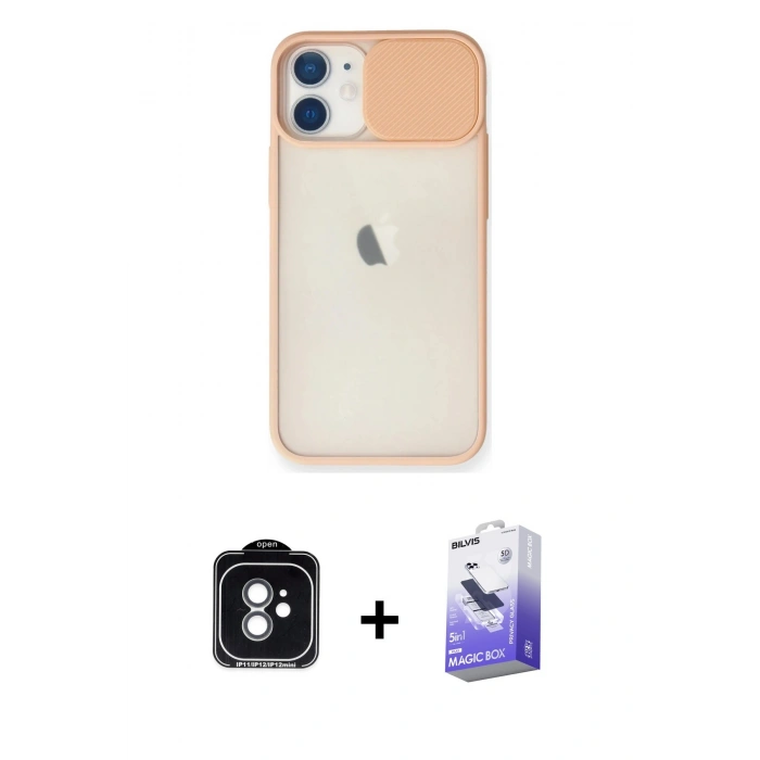 MARSİLYAN™- iPhone 11 Kılıf Vadi Çizgi - Siyah Bilvis 5in1 5D Magic Hayalet Cam Ekran Koruyucu + PVD Metal Kamera Lens - YL