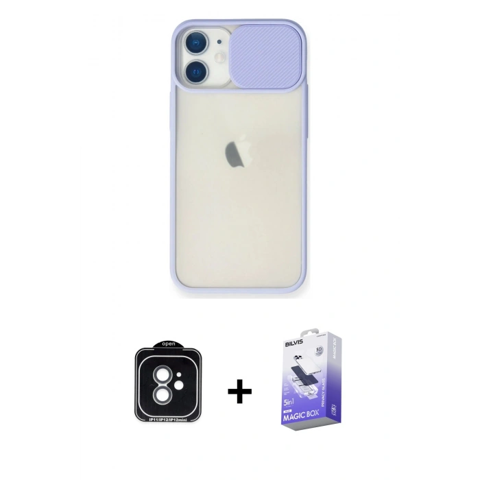 MARSİLYAN™- iPhone 11 Kılıf Vadi Çizgi - Siyah Bilvis 5in1 5D Magic Hayalet Cam Ekran Koruyucu + PVD Metal Kamera Lens - YL