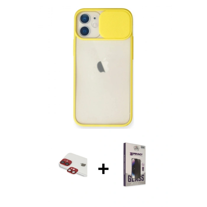 MARSİLYAN™- iPhone 11 Kılıf Vadi Çizgi - Siyah Bilvis Hayalet Cam Ekran Koruyucu + Pers Alüminyum Kamera Lens - KI