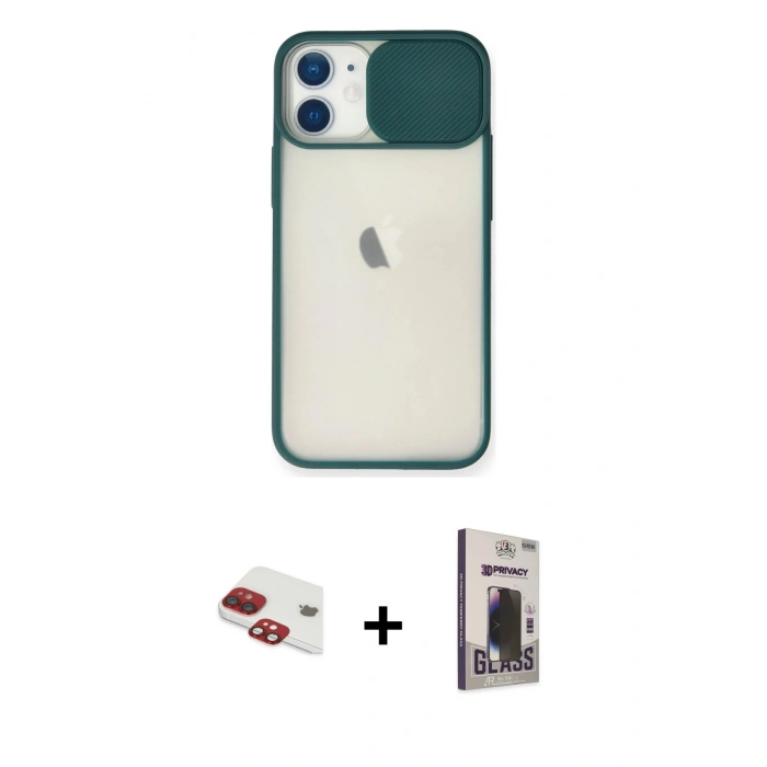 MARSİLYAN™- iPhone 11 Kılıf Vadi Çizgi - Siyah Bilvis Hayalet Cam Ekran Koruyucu + Pers Alüminyum Kamera Lens - KI