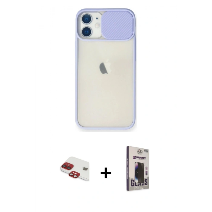 MARSİLYAN™- iPhone 11 Kılıf Vadi Çizgi - Siyah Bilvis Hayalet Cam Ekran Koruyucu + Pers Alüminyum Kamera Lens - KI