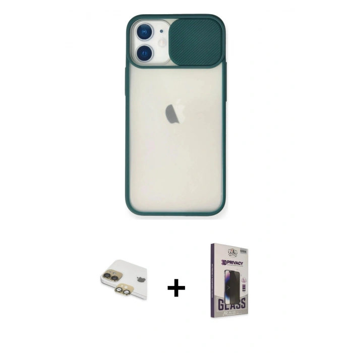MARSİLYAN™- iPhone 11 Kılıf Vadi Çizgi - Siyah Bilvis Hayalet Cam Ekran Koruyucu + Pers Alüminyum Kamera Lens - GD