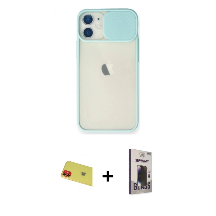 MARSİLYAN™- iPhone 11 Kılıf Vadi Çizgi - Siyah Bilvis Hayalet Cam Ekran Koruyucu + Rainbow Kamera Lens Koruma Cam - KI