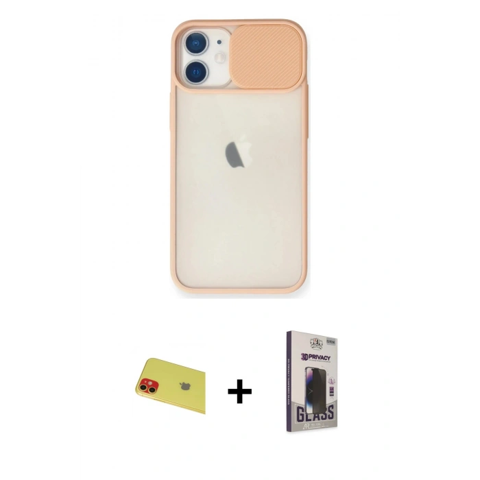 MARSİLYAN™- iPhone 11 Kılıf Vadi Çizgi - Siyah Bilvis Hayalet Cam Ekran Koruyucu + Rainbow Kamera Lens Koruma Cam - KI