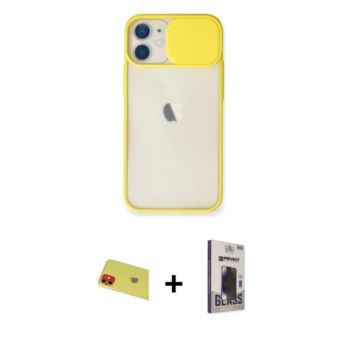 MARSİLYAN™- iPhone 11 Kılıf Vadi Çizgi - Siyah Bilvis Hayalet Cam Ekran Koruyucu + Rainbow Kamera Lens Koruma Cam - KI