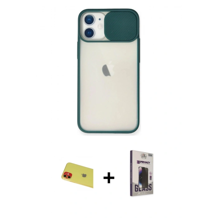 MARSİLYAN™- iPhone 11 Kılıf Vadi Çizgi - Siyah Bilvis Hayalet Cam Ekran Koruyucu + Rainbow Kamera Lens Koruma Cam - KI