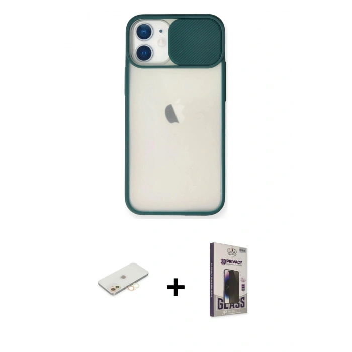 MARSİLYAN™- iPhone 11 Kılıf Vadi Çizgi - Siyah Bilvis Hayalet Cam Ekran Koruyucu + Renkli Kamera Lens Koruma Cam - SI