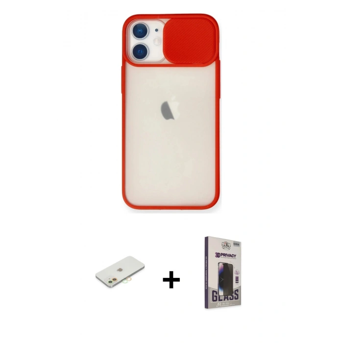 MARSİLYAN™- iPhone 11 Kılıf Vadi Çizgi - Siyah Bilvis Hayalet Cam Ekran Koruyucu + Renkli Kamera Lens Koruma Cam - TU