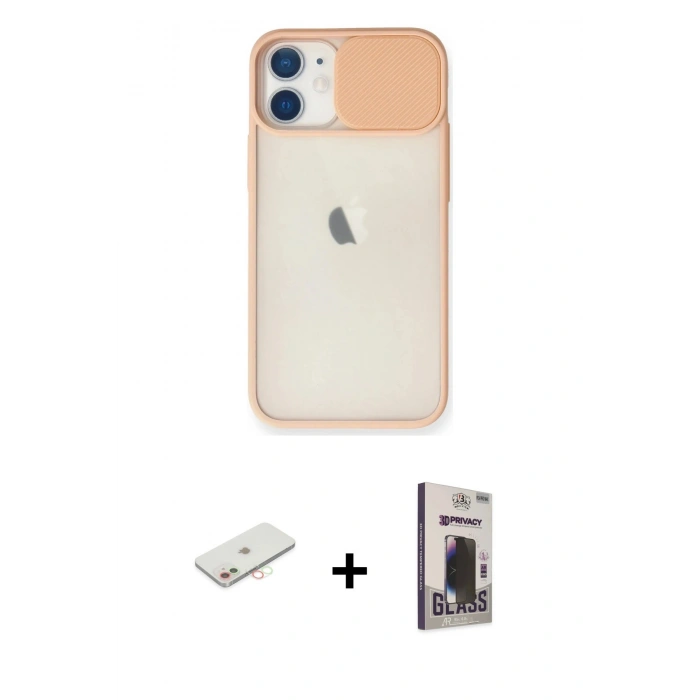 MARSİLYAN™- iPhone 11 Kılıf Vadi Çizgi - Siyah Bilvis Hayalet Cam Ekran Koruyucu + Renkli Kamera Lens Koruma Cam - YL
