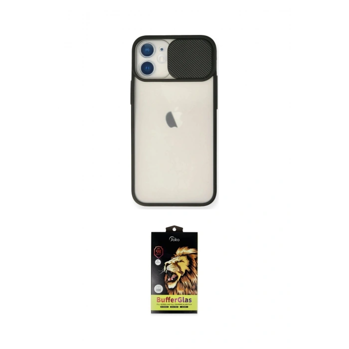 MARSİLYAN™- iPhone 11 Kılıf Vadi Çizgi - Siyah Buffer Cam Ekran Koruyucu