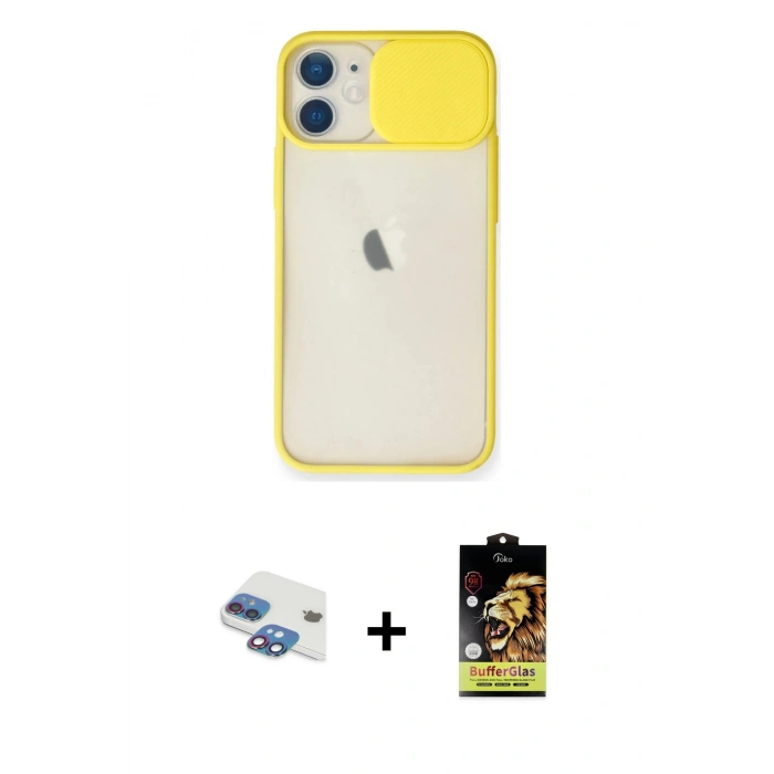MARSİLYAN™- iPhone 11 Kılıf Vadi Çizgi - Siyah Buffer Cam Ekran Koruyucu + Pers Alüminyum Kamera Lens - GI