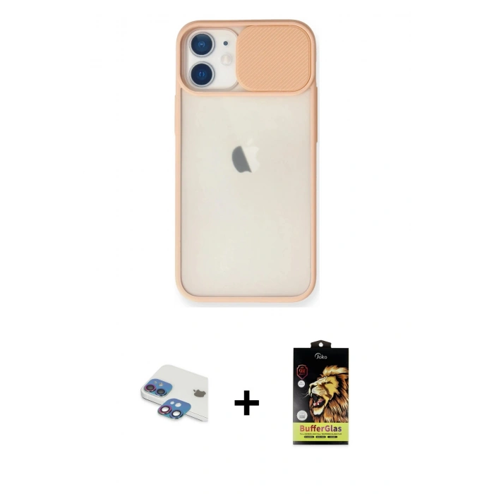 MARSİLYAN™- iPhone 11 Kılıf Vadi Çizgi - Siyah Buffer Cam Ekran Koruyucu + Pers Alüminyum Kamera Lens - GI
