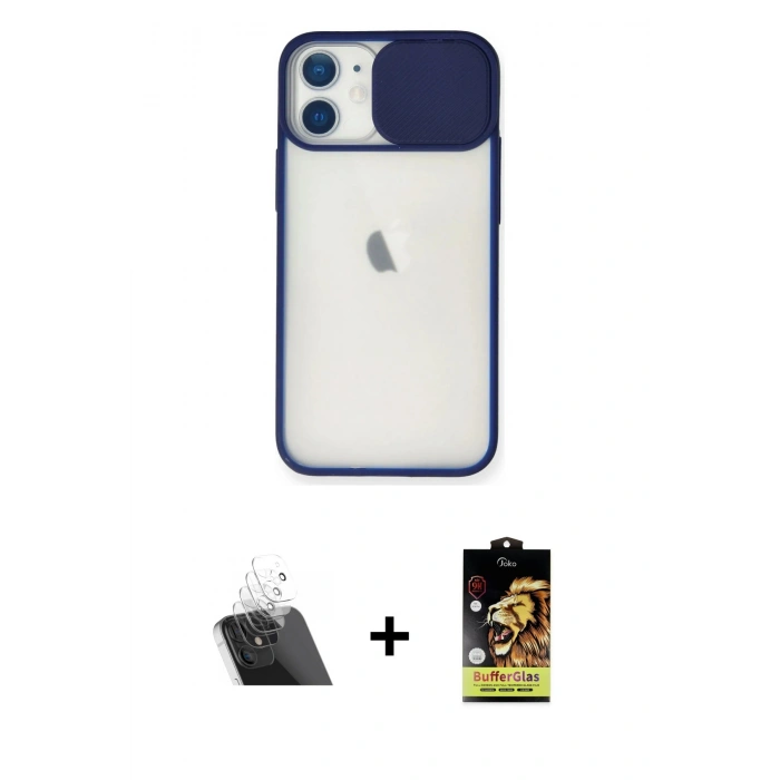 MARSİLYAN™- iPhone 11 Kılıf Vadi Çizgi - Siyah Buffer Cam Ekran Koruyucu + Kamera Lens Koruma Cam - SF