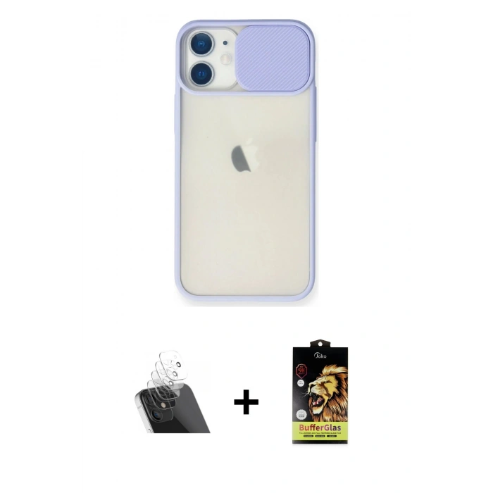 MARSİLYAN™- iPhone 11 Kılıf Vadi Çizgi - Siyah Buffer Cam Ekran Koruyucu + Kamera Lens Koruma Cam - SF