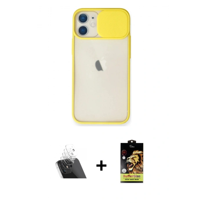 MARSİLYAN™- iPhone 11 Kılıf Vadi Çizgi - Siyah Buffer Cam Ekran Koruyucu + Kamera Lens Koruma Cam - SF