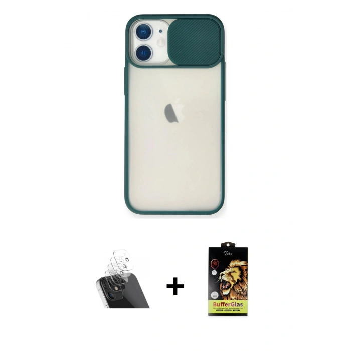 MARSİLYAN™- iPhone 11 Kılıf Vadi Çizgi - Siyah Buffer Cam Ekran Koruyucu + Kamera Lens Koruma Cam - SF