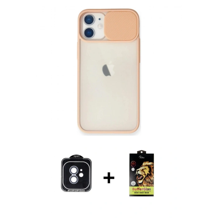 MARSİLYAN™- iPhone 11 Kılıf Vadi Çizgi - Siyah Buffer Cam Ekran Koruyucu + Mavi PVD Metal Kamera Lens