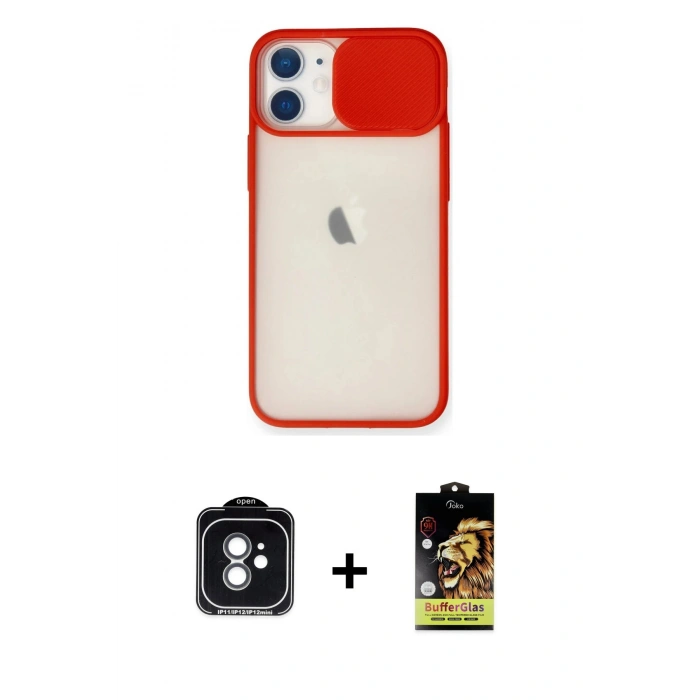MARSİLYAN™- iPhone 11 Kılıf Vadi Çizgi - Siyah Buffer Cam Ekran Koruyucu + PVD Metal Kamera Lens - YL