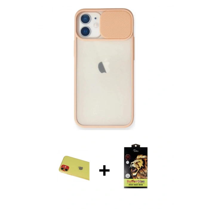 MARSİLYAN™- iPhone 11 Kılıf Vadi Çizgi - Siyah Buffer Cam Ekran Koruyucu + Rainbow Kamera Lens Koruma Cam - KI