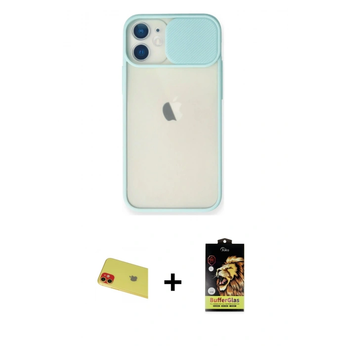 MARSİLYAN™- iPhone 11 Kılıf Vadi Çizgi - Siyah Buffer Cam Ekran Koruyucu + Rainbow Kamera Lens Koruma Cam - KI