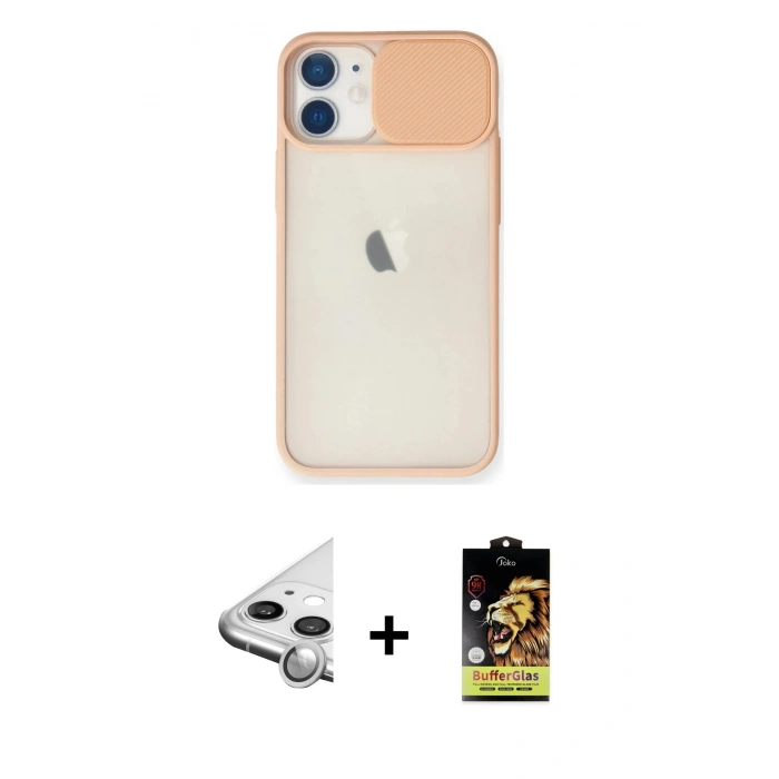 MARSİLYAN™- iPhone 11 Kılıf Vadi Çizgi - Siyah Buffer Cam Ekran Koruyucu + Raze Metal Kamera Lens - GS