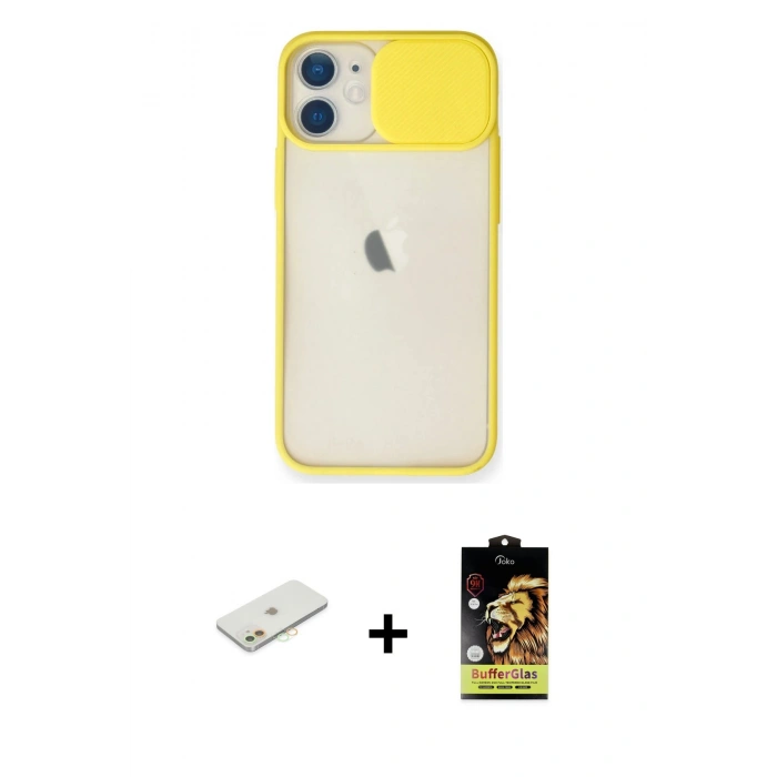 MARSİLYAN™- iPhone 11 Kılıf Vadi Çizgi - Siyah Buffer Cam Ekran Koruyucu + Renkli Kamera Lens Koruma Cam - TU