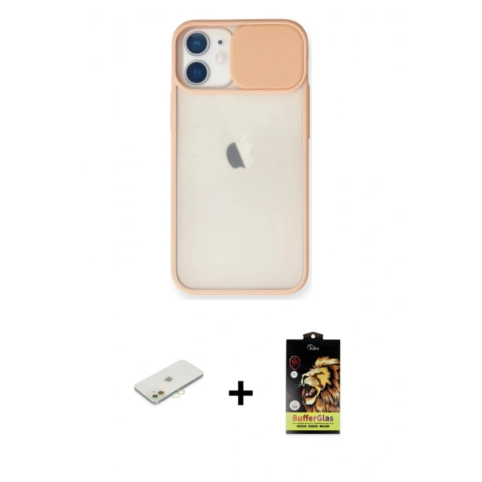 MARSİLYAN™- iPhone 11 Kılıf Vadi Çizgi - Siyah Buffer Cam Ekran Koruyucu + Renkli Kamera Lens Koruma Cam - TU