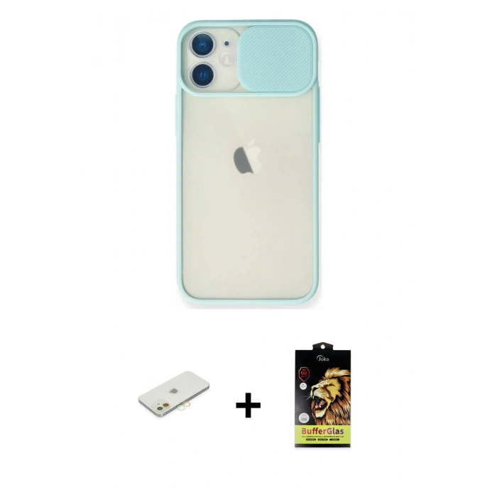 MARSİLYAN™- iPhone 11 Kılıf Vadi Çizgi - Siyah Buffer Cam Ekran Koruyucu + Renkli Kamera Lens Koruma Cam - TU
