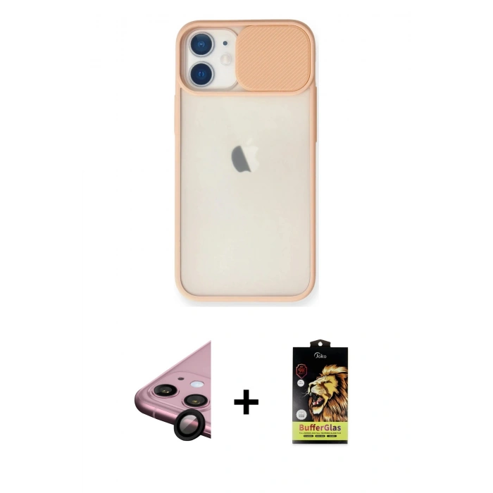 MARSİLYAN™- iPhone 11 Kılıf Vadi Çizgi - Siyah Buffer Cam Ekran Koruyucu + Siyah Raze Metal Kamera Lens