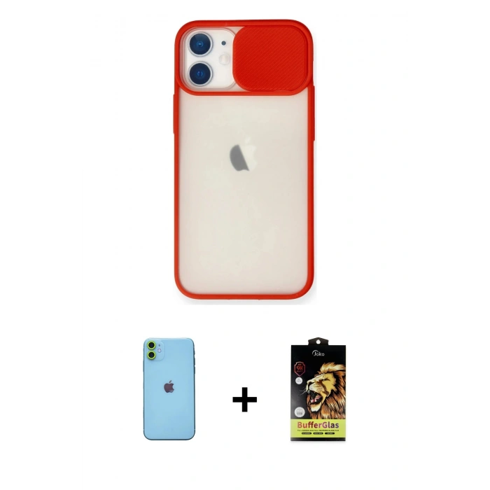 MARSİLYAN™- iPhone 11 Kılıf Vadi Çizgi - Siyah Buffer Cam Ekran Koruyucu + Neon Fosforlu Kamera Lens - YL