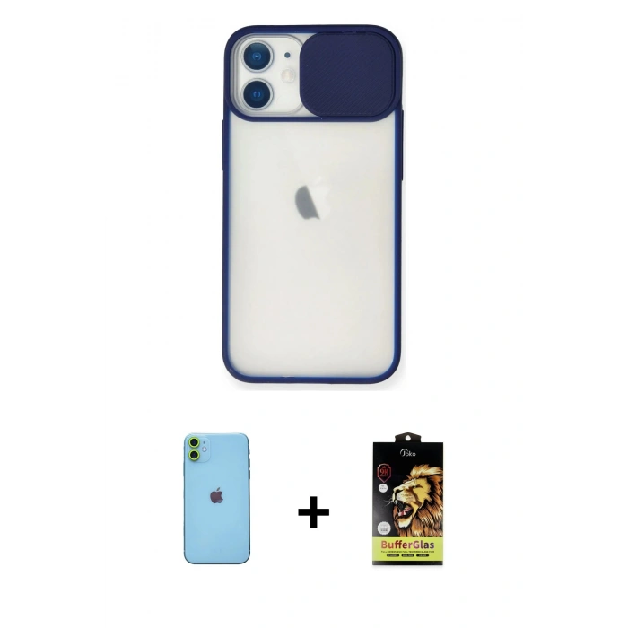 MARSİLYAN™- iPhone 11 Kılıf Vadi Çizgi - Siyah Buffer Cam Ekran Koruyucu + Neon Fosforlu Kamera Lens - YL