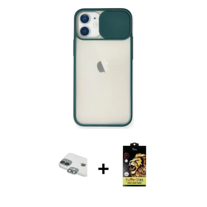 MARSİLYAN™- iPhone 11 Kılıf Vadi Çizgi - Siyah Buffer Cam Ekran Koruyucu + Pers Alüminyum Kamera Lens - YL