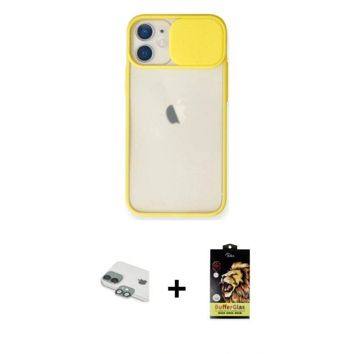MARSİLYAN™- iPhone 11 Kılıf Vadi Çizgi - Siyah Buffer Cam Ekran Koruyucu + Pers Alüminyum Kamera Lens - YL