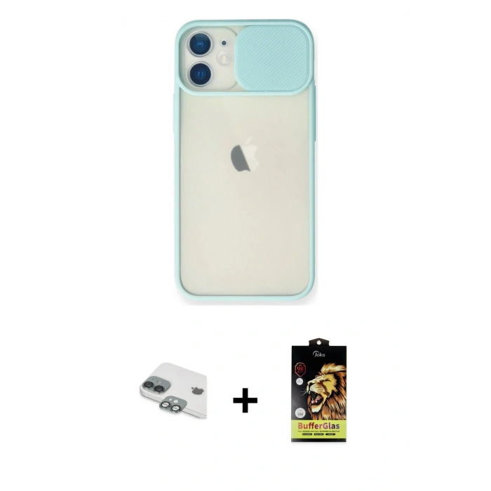 MARSİLYAN™- iPhone 11 Kılıf Vadi Çizgi - Siyah Buffer Cam Ekran Koruyucu + Pers Alüminyum Kamera Lens - YL