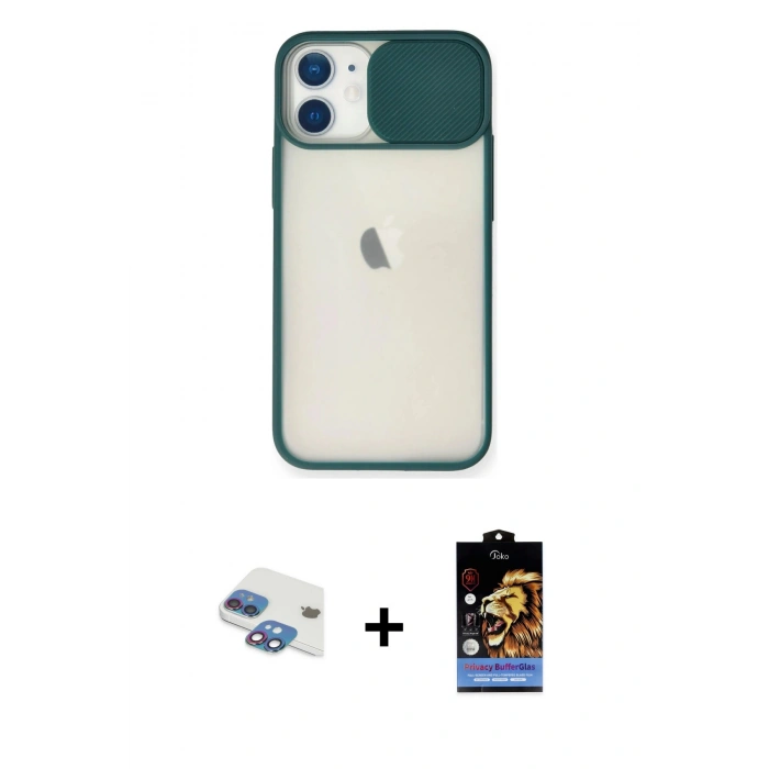 MARSİLYAN™- iPhone 11 Kılıf Vadi Çizgi - Siyah Buffer Hayalet Cam Ekran Koruyucu + Pers Alüminyum Kamera Lens - GI