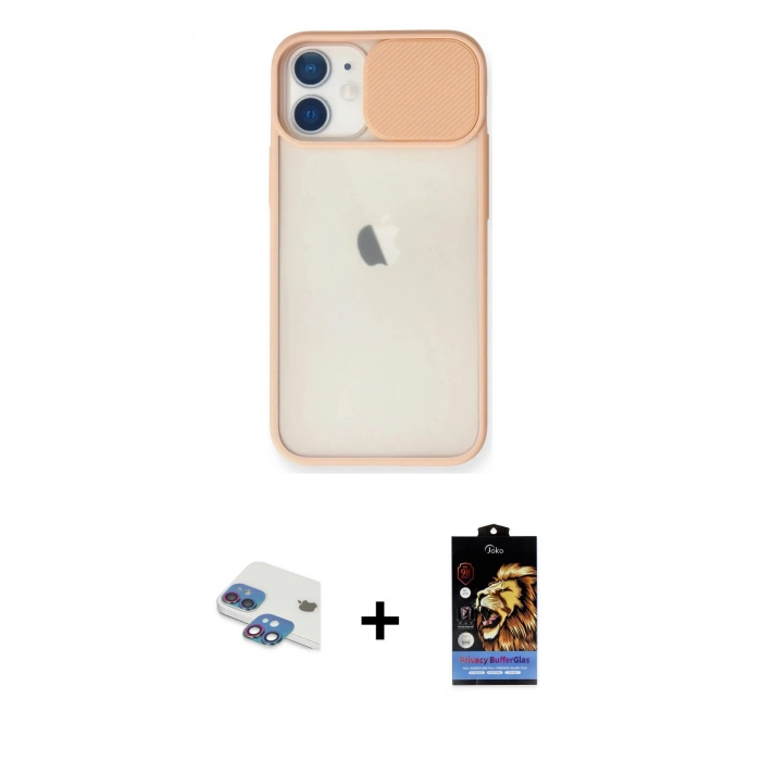 MARSİLYAN™- iPhone 11 Kılıf Vadi Çizgi - Siyah Buffer Hayalet Cam Ekran Koruyucu + Pers Alüminyum Kamera Lens - GI