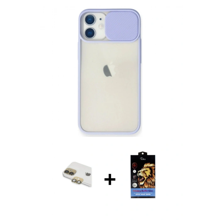 MARSİLYAN™- iPhone 11 Kılıf Vadi Çizgi - Siyah Buffer Hayalet Cam Ekran Koruyucu + Gold Pers Alüminyum Kamera Lens