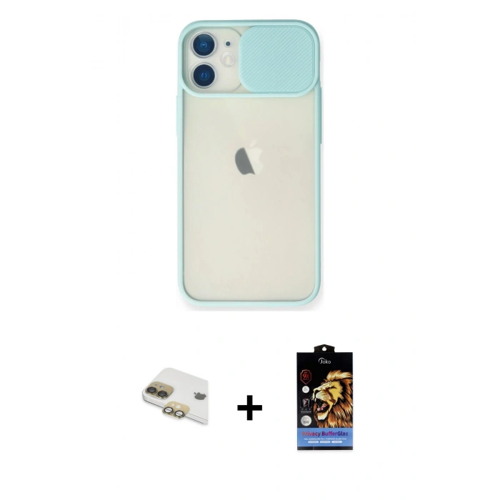 MARSİLYAN™- iPhone 11 Kılıf Vadi Çizgi - Siyah Buffer Hayalet Cam Ekran Koruyucu + Gold Pers Alüminyum Kamera Lens