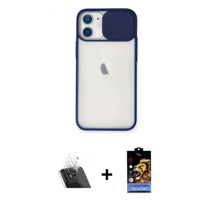 MARSİLYAN™- iPhone 11 Kılıf Vadi Çizgi - Siyah Buffer Hayalet Cam Ekran Koruyucu + Kamera Lens Koruma Cam - SF