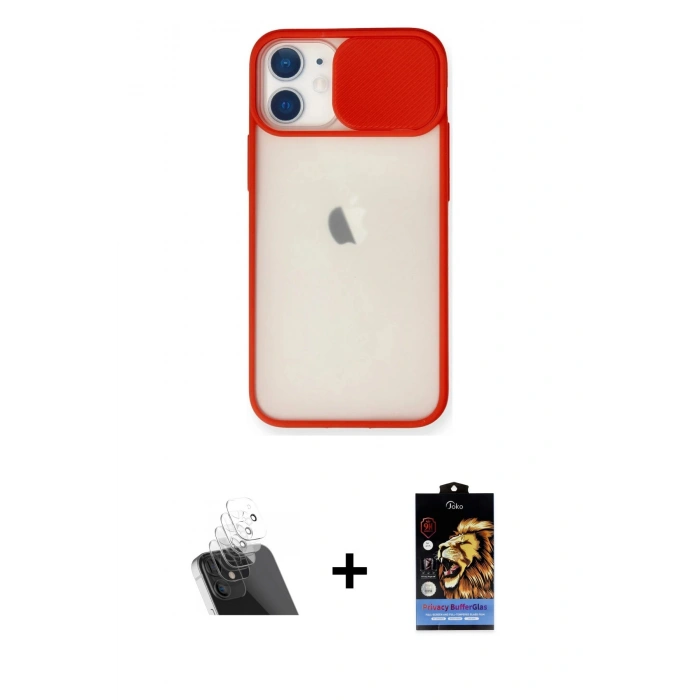 MARSİLYAN™- iPhone 11 Kılıf Vadi Çizgi - Siyah Buffer Hayalet Cam Ekran Koruyucu + Kamera Lens Koruma Cam - SF