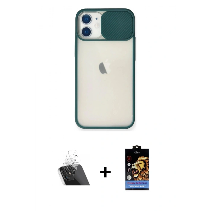 MARSİLYAN™- iPhone 11 Kılıf Vadi Çizgi - Siyah Buffer Hayalet Cam Ekran Koruyucu + Kamera Lens Koruma Cam - SF