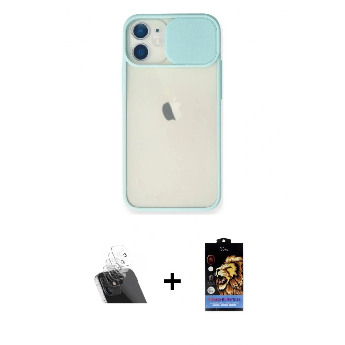 MARSİLYAN™- iPhone 11 Kılıf Vadi Çizgi - Siyah Buffer Hayalet Cam Ekran Koruyucu + Kamera Lens Koruma Cam - SF