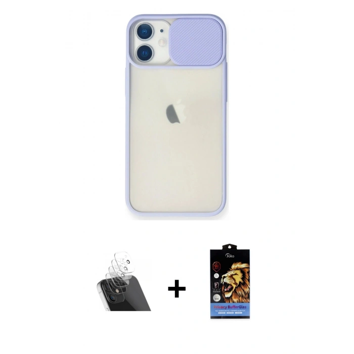 MARSİLYAN™- iPhone 11 Kılıf Vadi Çizgi - Siyah Buffer Hayalet Cam Ekran Koruyucu + Kamera Lens Koruma Cam - SF