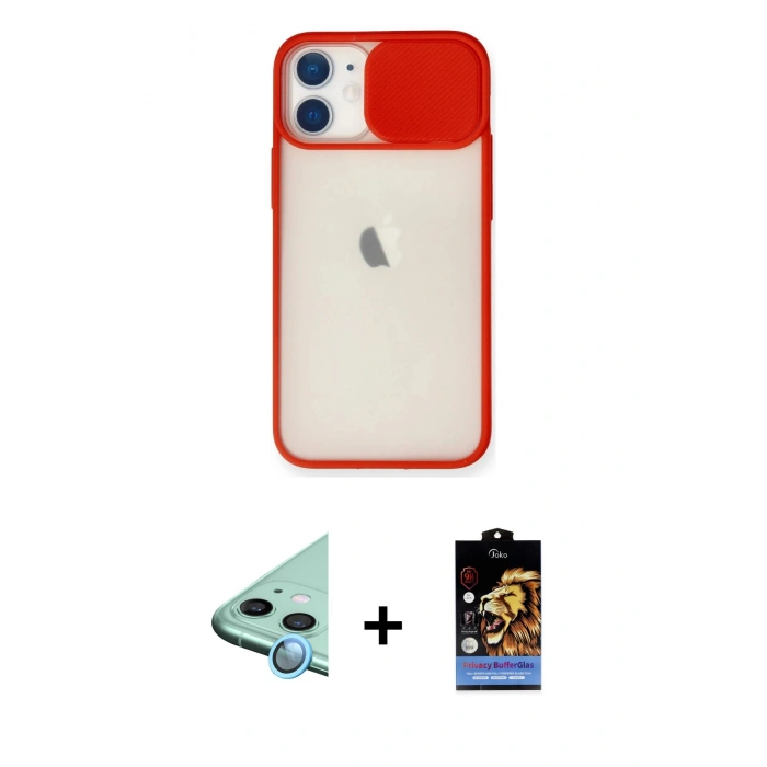 MARSİLYAN™- iPhone 11 Kılıf Vadi Çizgi - Siyah Buffer Hayalet Cam Ekran Koruyucu + Raze Metal Kamera Lens - MI